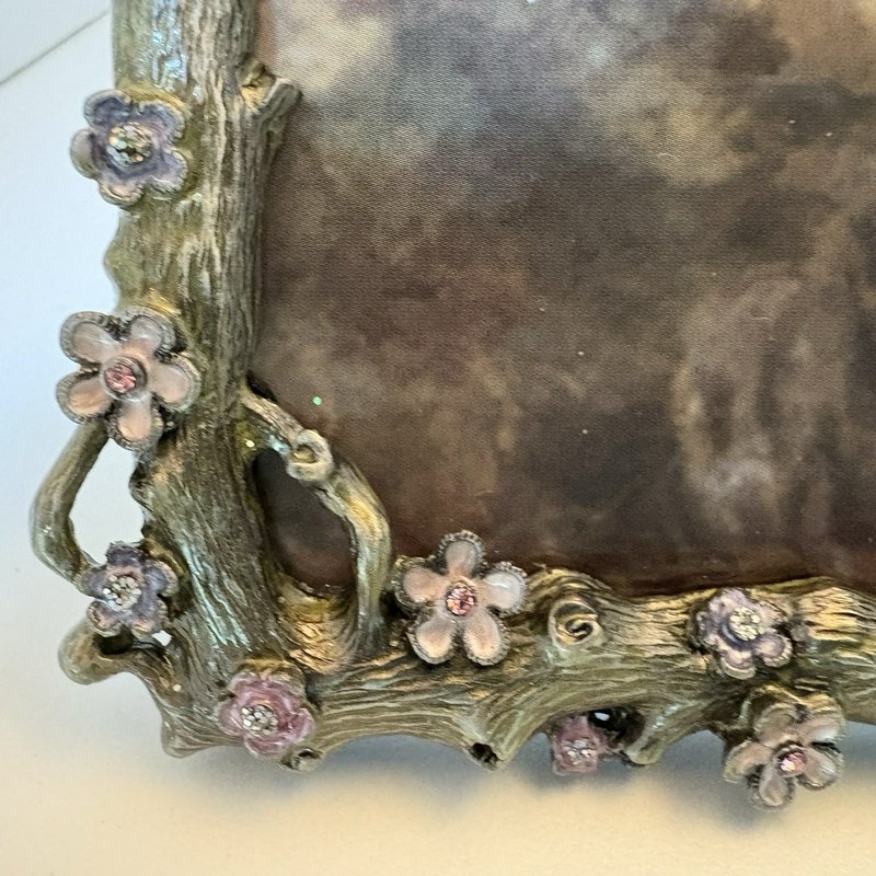 Vintage Jeweled Peacock Picture Frame Rhinestone Enamel Bird Floral 4x6