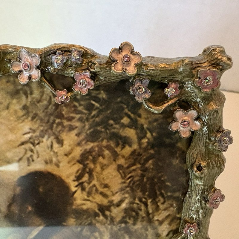 Vintage Jeweled Peacock Picture Frame Rhinestone Enamel Bird Floral 4x6