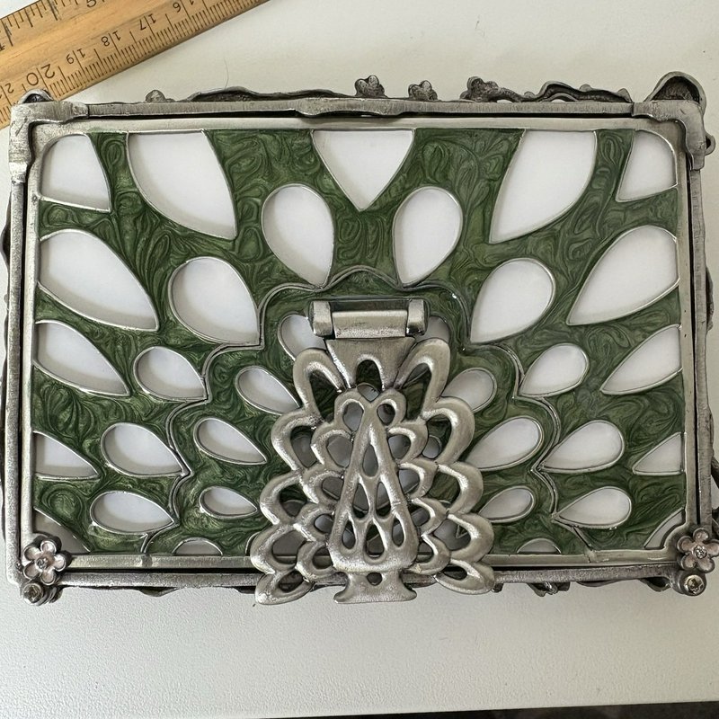 Vintage Jeweled Peacock Picture Frame Rhinestone Enamel Bird Floral 4x6