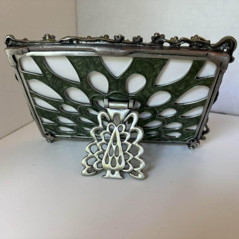 Vintage Jeweled Peacock Picture Frame Rhinestone Enamel Bird Floral 4x6