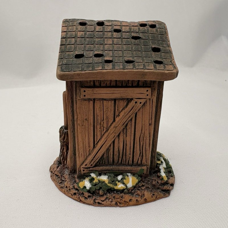 Miniature Outhouse Figurine Clay Rustic Folk Art Fairy Garden Decor