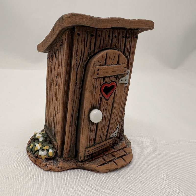 Miniature Outhouse Figurine Clay Rustic Folk Art Fairy Garden Decor