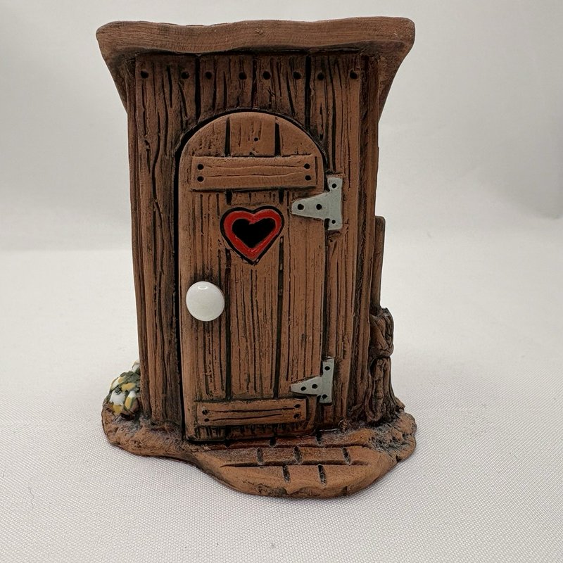 Miniature Outhouse Figurine Clay Rustic Folk Art Fairy Garden Decor