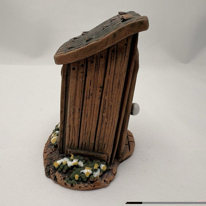Miniature Outhouse Figurine Clay Rustic Folk Art Fairy Garden Decor