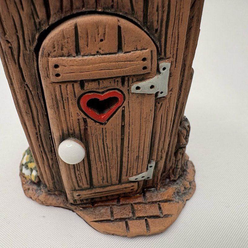 Miniature Outhouse Figurine Clay Rustic Folk Art Fairy Garden Decor