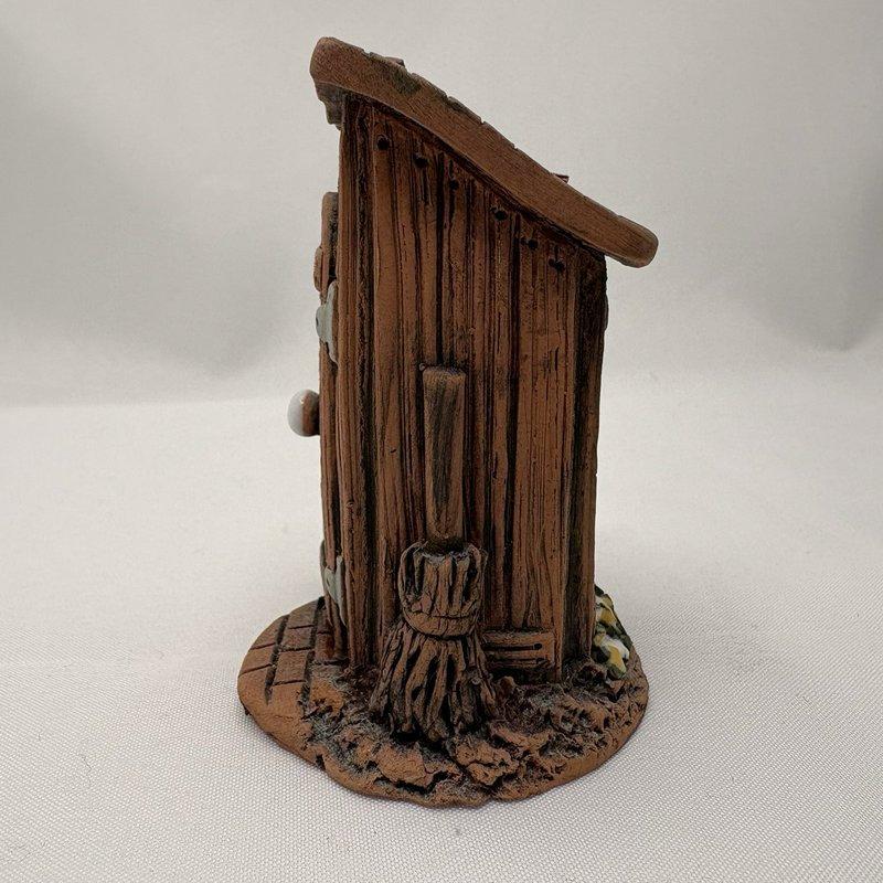 Miniature Outhouse Figurine Clay Rustic Folk Art Fairy Garden Decor