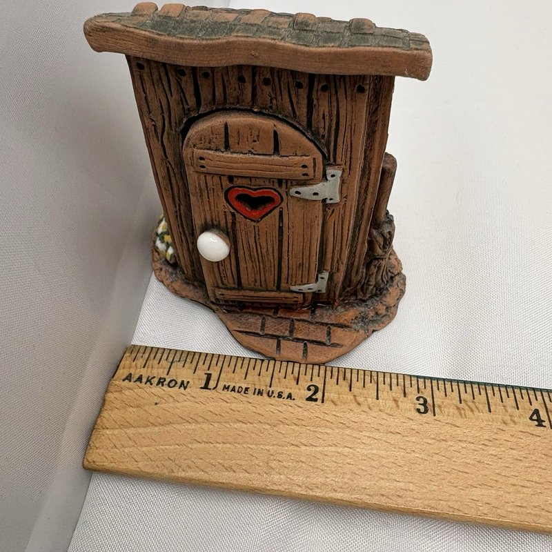 Miniature Outhouse Figurine Clay Rustic Folk Art Fairy Garden Decor