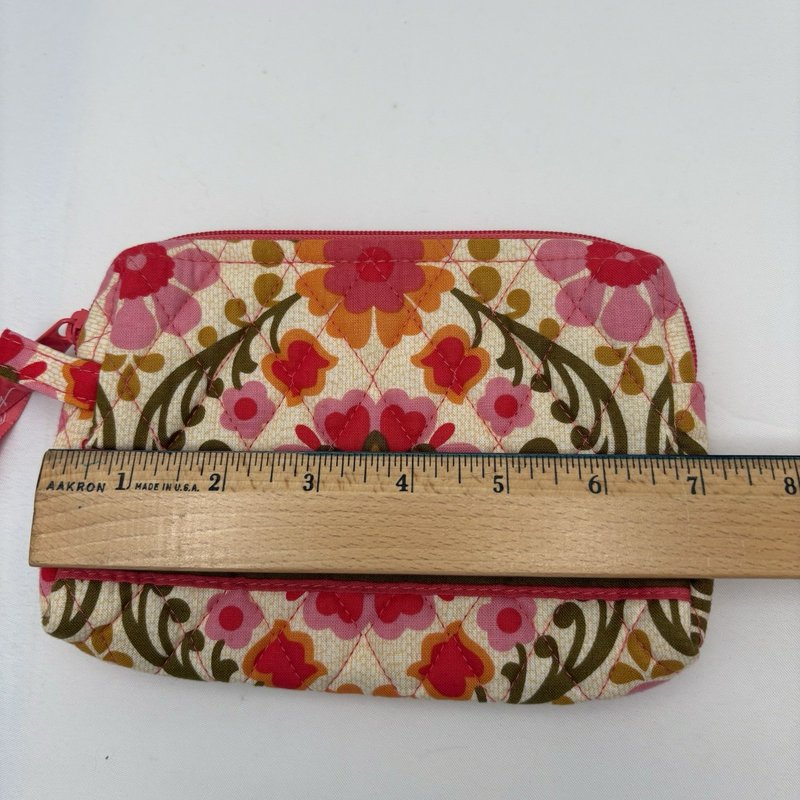 Vera Bradley Quilted Floral Cosmetic Pouch Zip Makeup Bag Pink Red