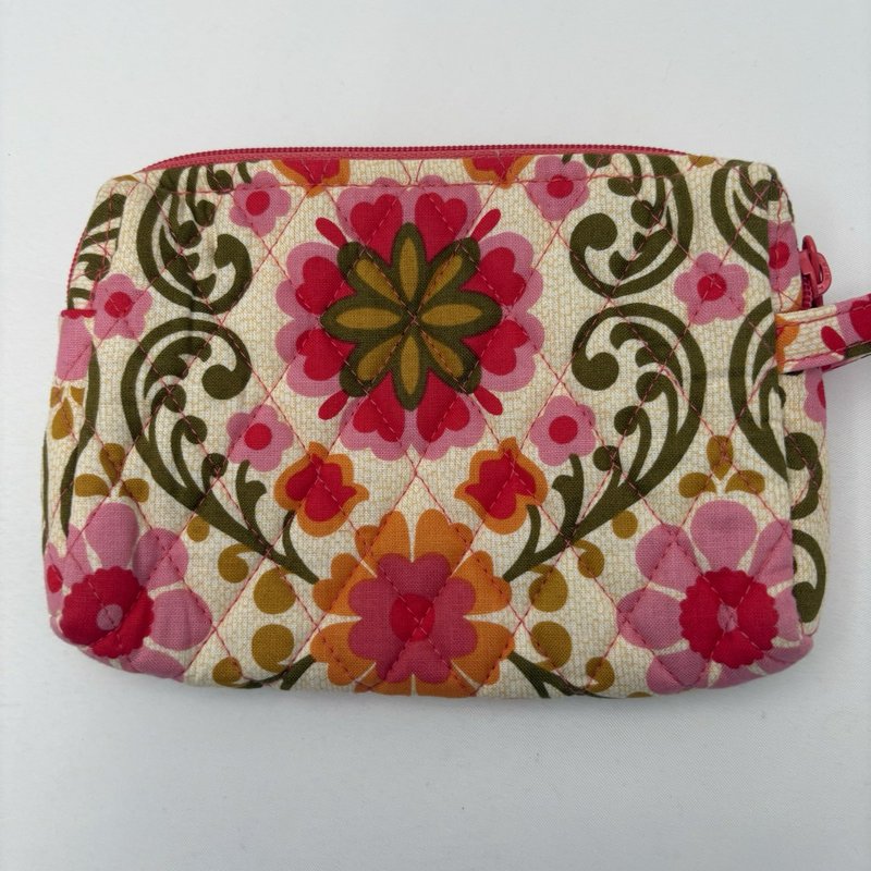Vera Bradley Quilted Floral Cosmetic Pouch Zip Makeup Bag Pink Red