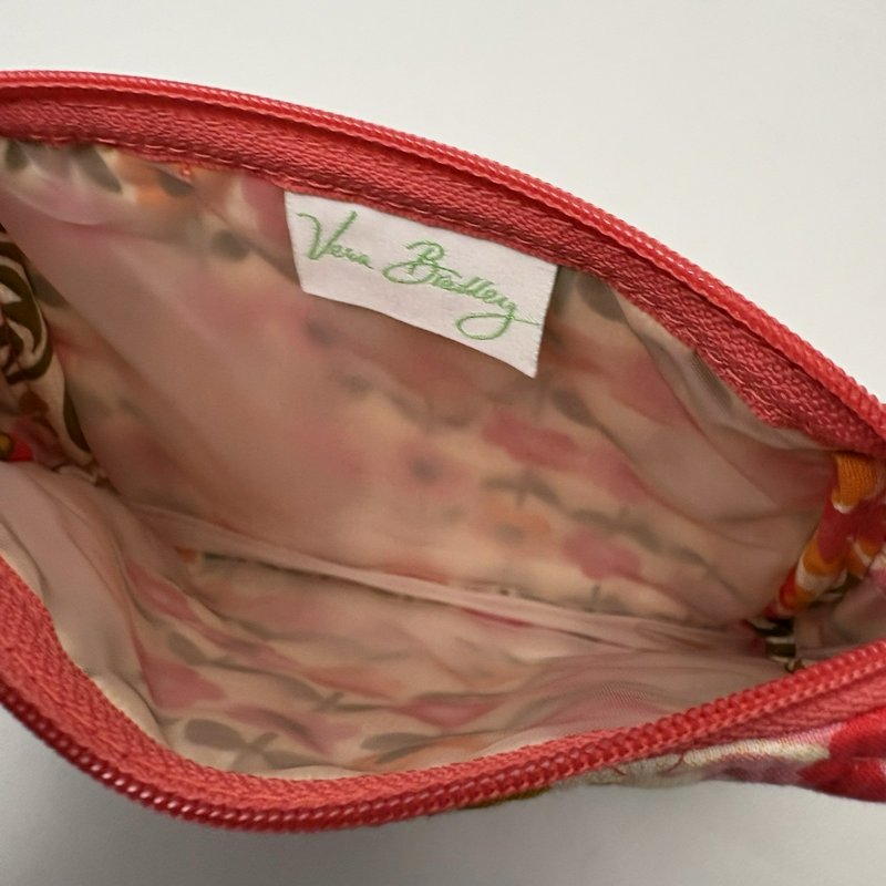 Vera Bradley Quilted Floral Cosmetic Pouch Zip Makeup Bag Pink Red