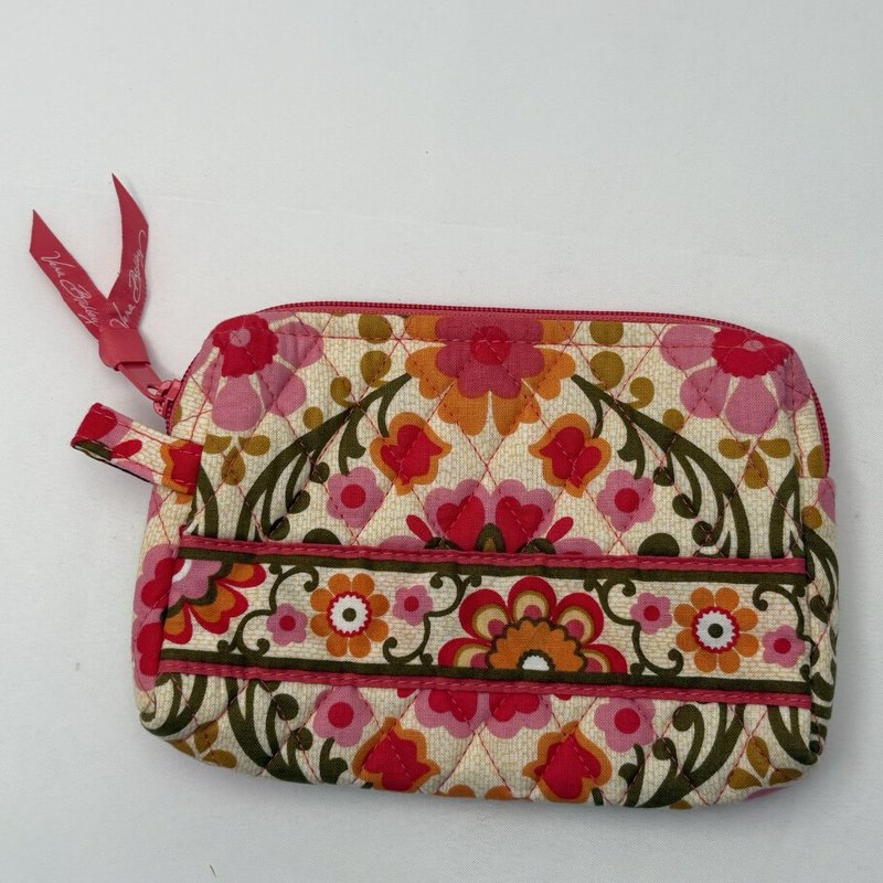 Vera Bradley Quilted Floral Cosmetic Pouch Zip Makeup Bag Pink Red