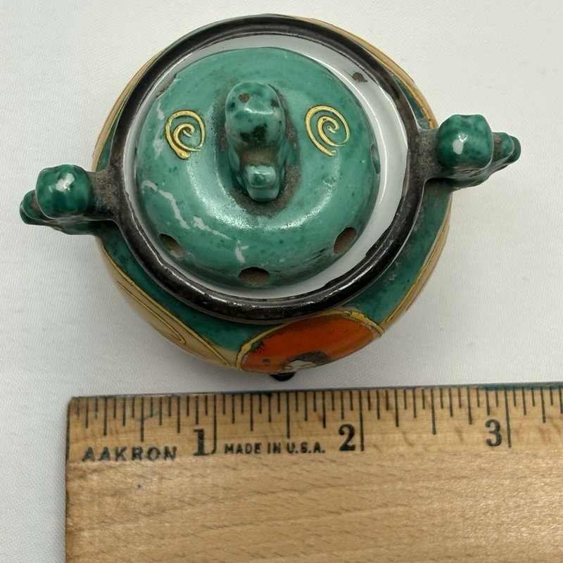 Vintage Japanese Incense Burner Tripod Porcelain Moriage Figural Lid