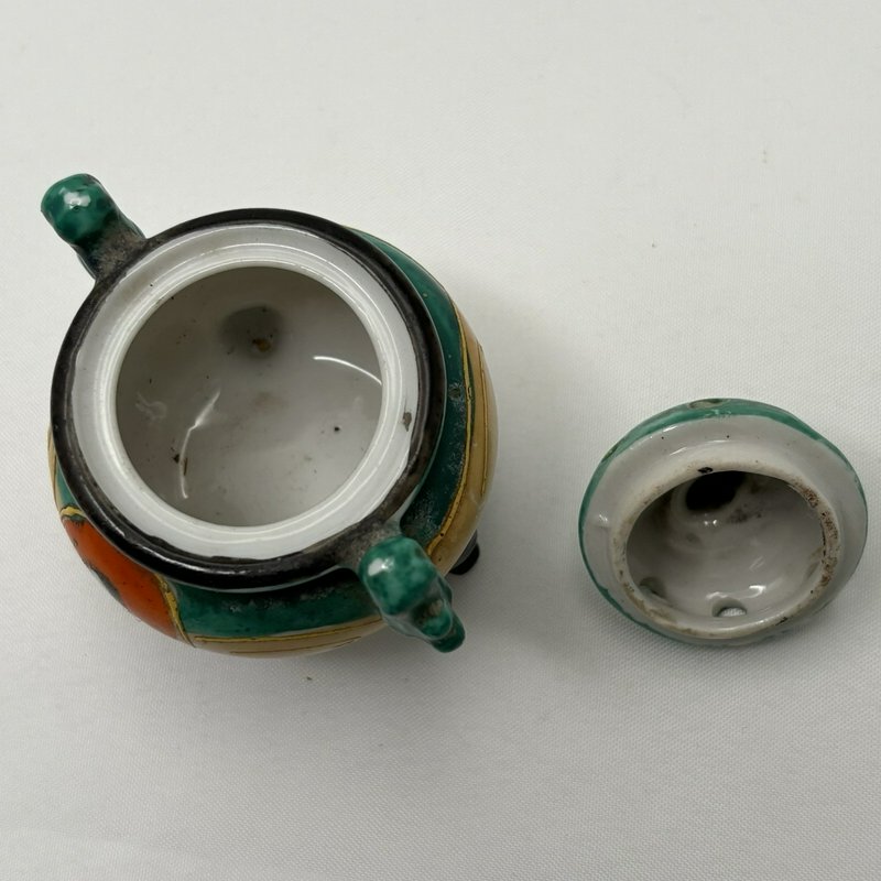 Vintage Japanese Incense Burner Tripod Porcelain Moriage Figural Lid