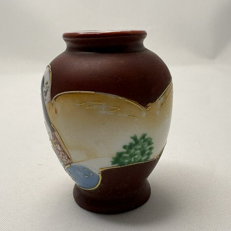 Vintage Occupied Japan Hand Painted Mini Vases Pair Geisha Moriage 2.5”