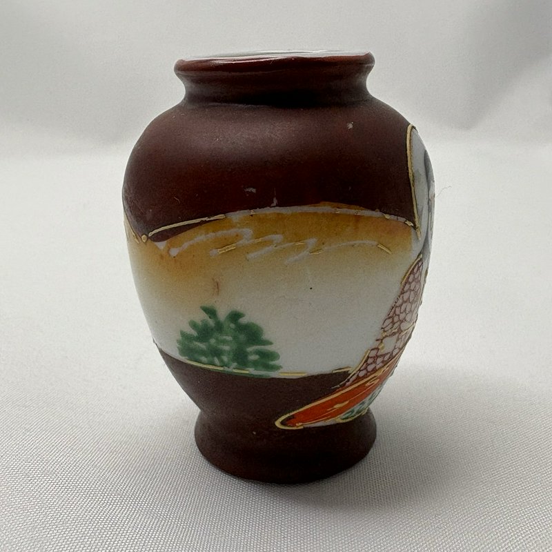 Vintage Occupied Japan Hand Painted Mini Vases Pair Geisha Moriage 2.5”
