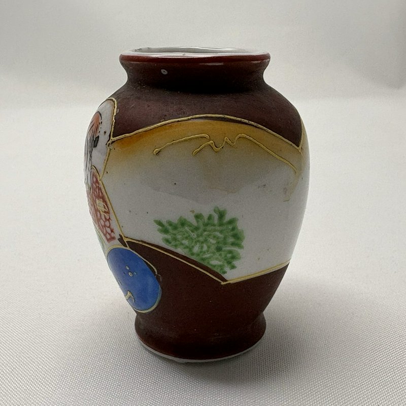 Vintage Occupied Japan Hand Painted Mini Vases Pair Geisha Moriage 2.5”