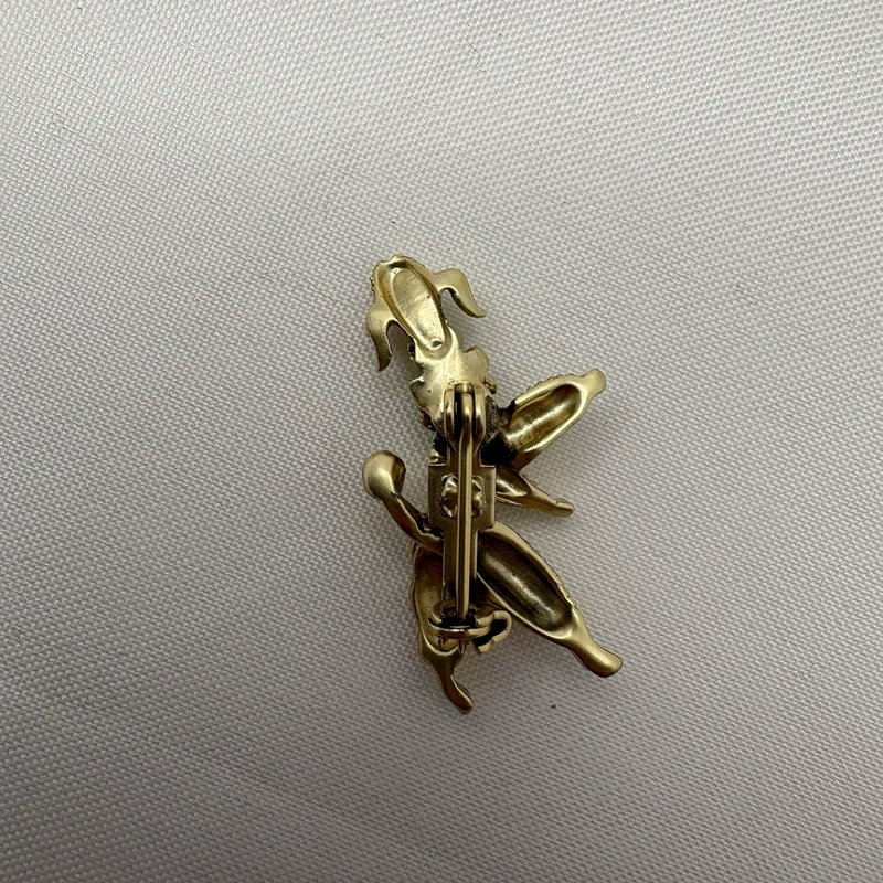 Vintage Gold Tone Poodle Brooch Articulated Head Rhinestone Eyes Pin