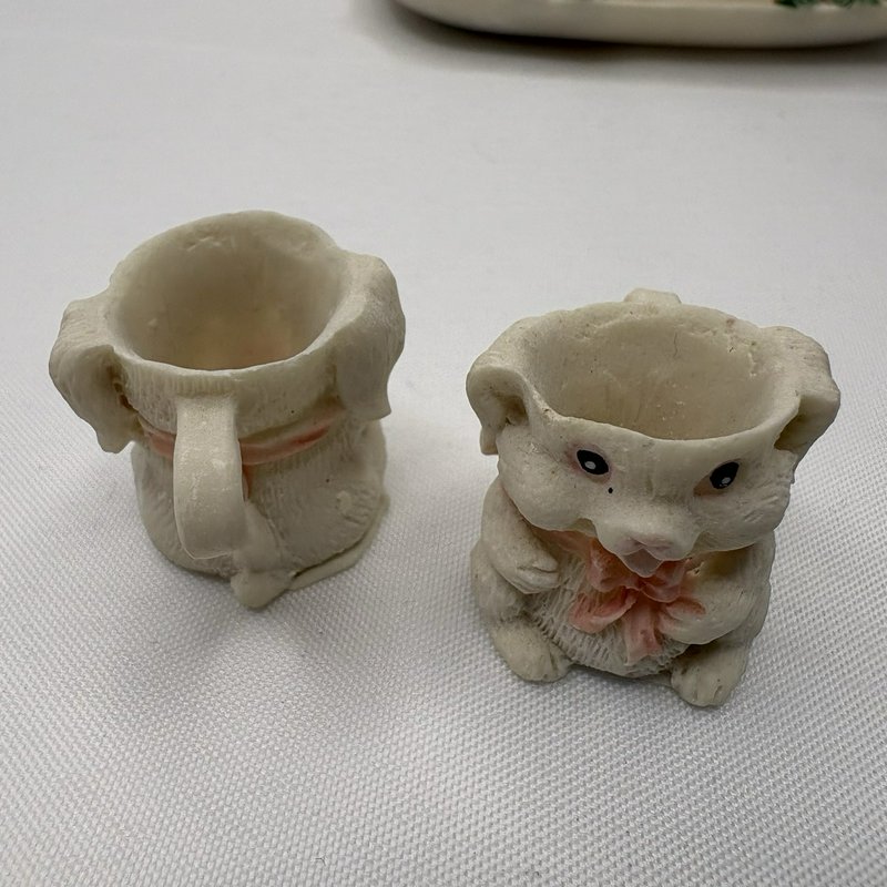 Vintage Easter Bunny Tea Party Set Miniature Rabbits Figurine Display