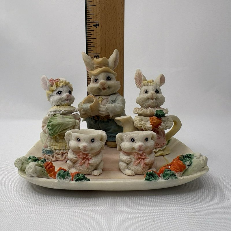 Vintage Easter Bunny Tea Party Set Miniature Rabbits Figurine Display