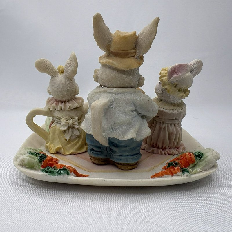 Vintage Easter Bunny Tea Party Set Miniature Rabbits Figurine Display