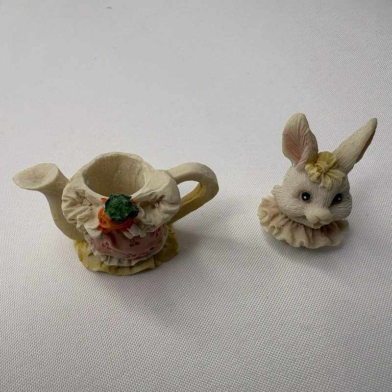 Vintage Easter Bunny Tea Party Set Miniature Rabbits Figurine Display