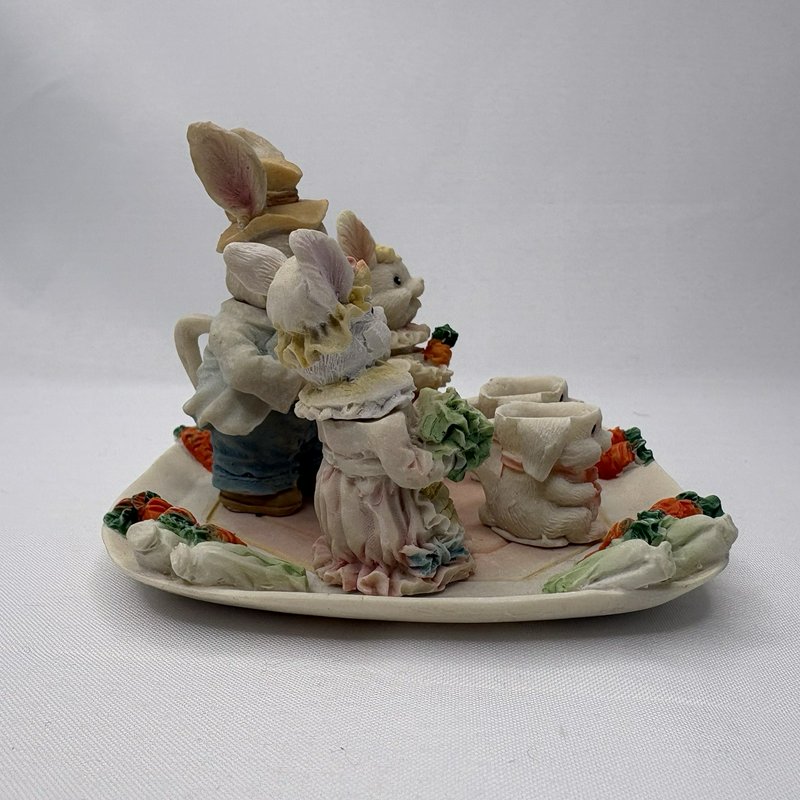 Vintage Easter Bunny Tea Party Set Miniature Rabbits Figurine Display