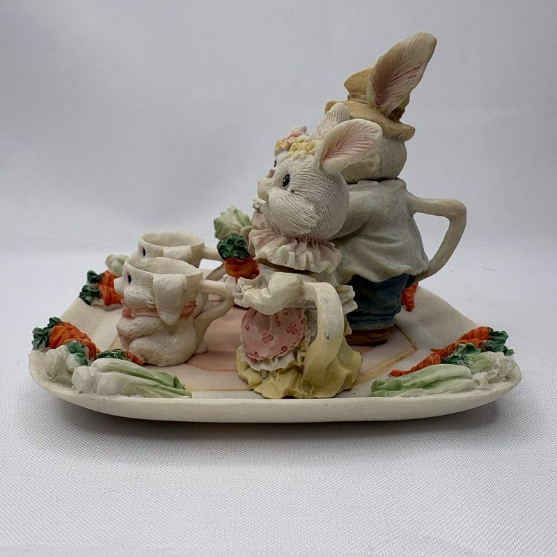 Vintage Easter Bunny Tea Party Set Miniature Rabbits Figurine Display