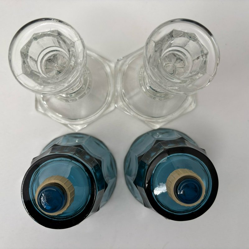 Home Interiors Blue Tulip Votive Candle Holders Pair w Glass Bases VTG