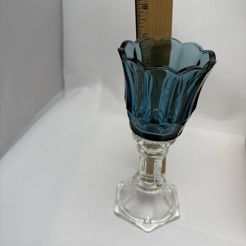 Home Interiors Blue Tulip Votive Candle Holders Pair w Glass Bases VTG