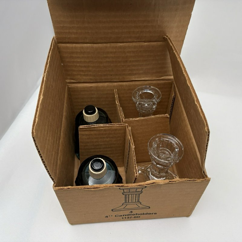 Home Interiors Blue Tulip Votive Candle Holders Pair w Glass Bases VTG