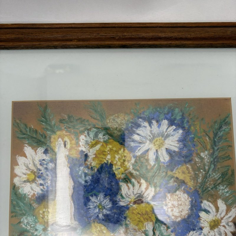 Vintage Framed Floral Still Life Pastel Painting Signed 1973 Bible Art