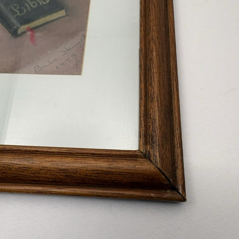 Vintage Framed Floral Still Life Pastel Painting Signed 1973 Bible Art