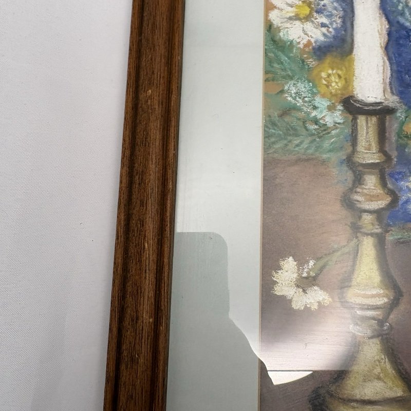 Vintage Framed Floral Still Life Pastel Painting Signed 1973 Bible Art