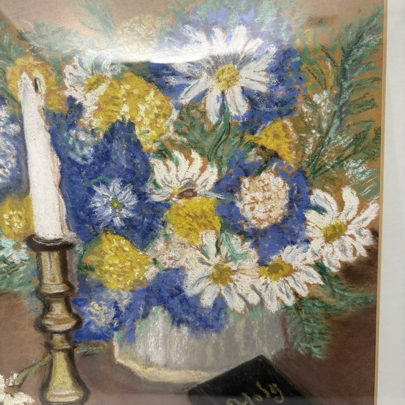 Vintage Framed Floral Still Life Pastel Painting Signed 1973 Bible Art