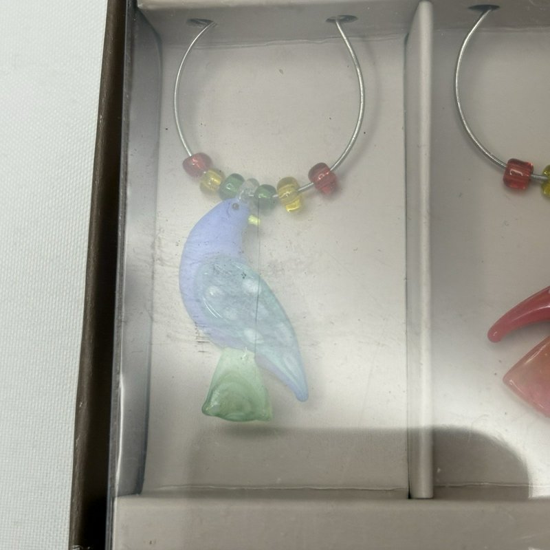 Pier 1 Imports Bird Drink Charms Set of 6 Colorful Stem Markers