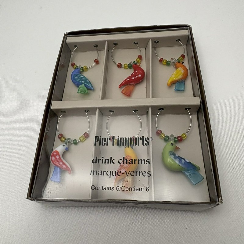 Pier 1 Imports Bird Drink Charms Set of 6 Colorful Stem Markers