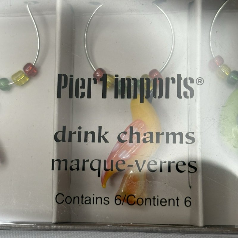 Pier 1 Imports Bird Drink Charms Set of 6 Colorful Stem Markers
