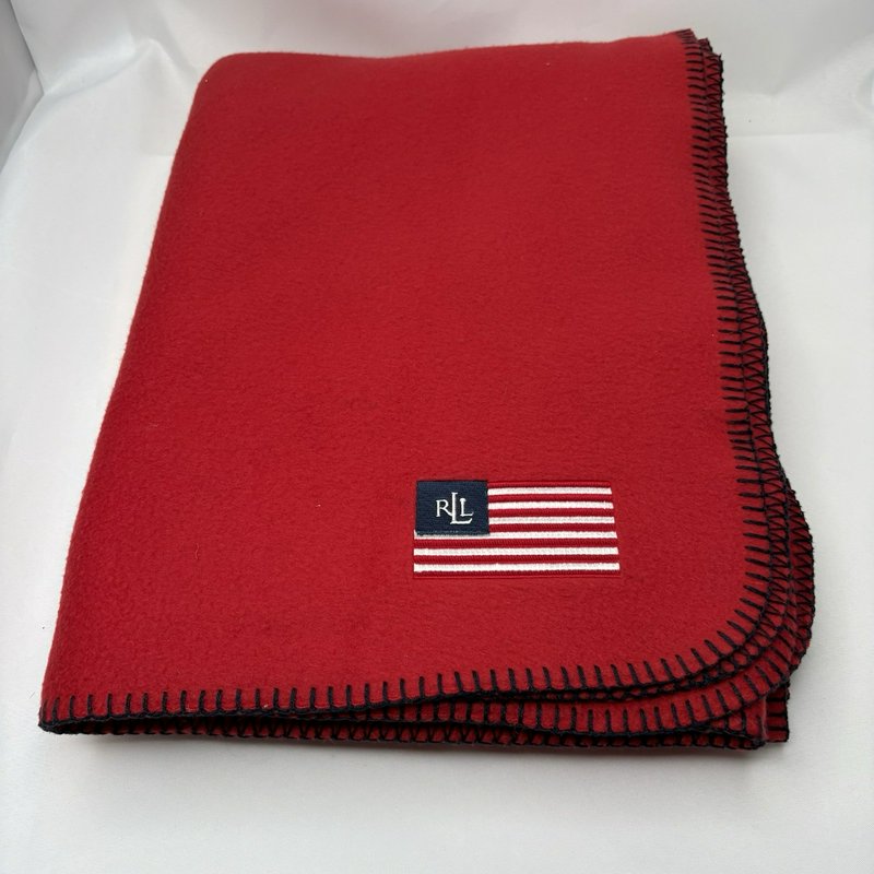 Lauren Ralph Lauren Red Fleece Throw Blanket RL Flag 50x70 Patriotic