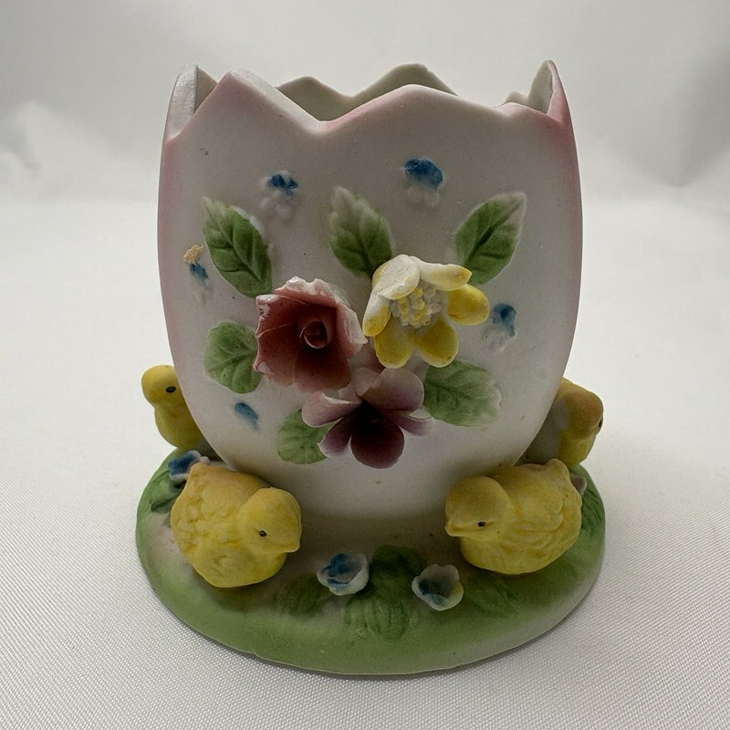 Vintage Lefton Style Easter Chick Egg Figurine Trinket Box Set Spring Decor