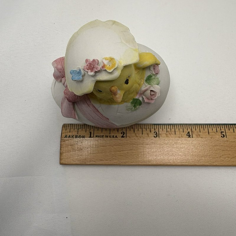 Vintage Lefton Style Easter Chick Egg Figurine Trinket Box Set Spring Decor