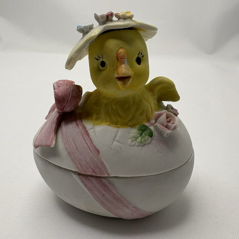 Vintage Lefton Style Easter Chick Egg Figurine Trinket Box Set Spring Decor