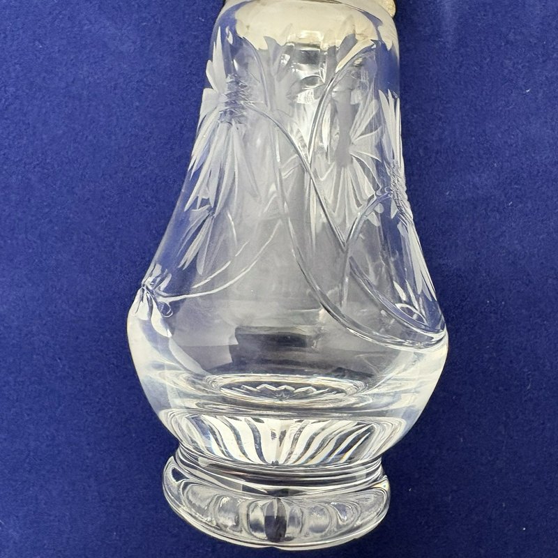 Royal Brierley Etched Cornflower Glass Salt Pepper Shakers Silver Tone Lids