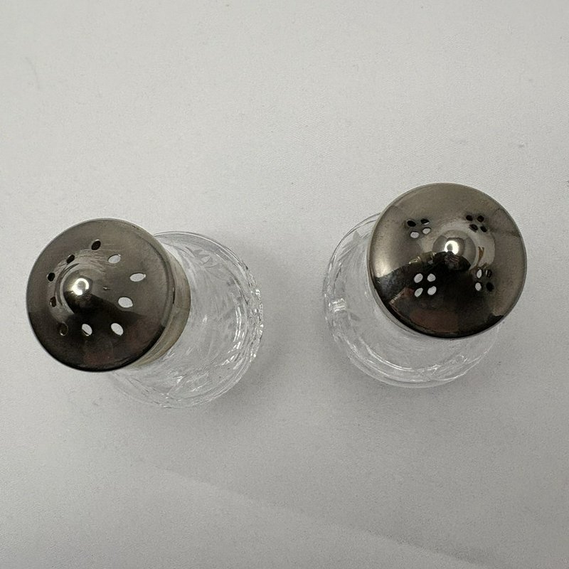 Royal Brierley Etched Cornflower Glass Salt Pepper Shakers Silver Tone Lids