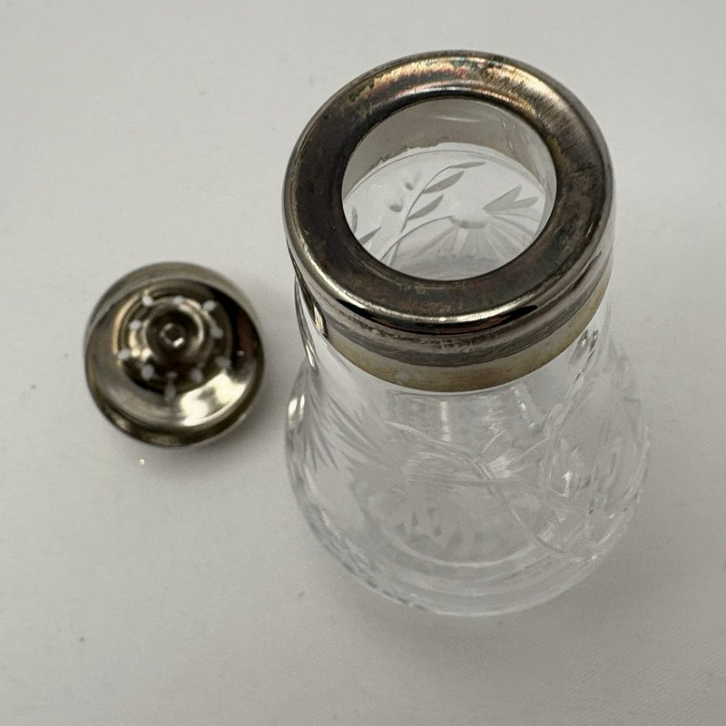 Royal Brierley Etched Cornflower Glass Salt Pepper Shakers Silver Tone Lids