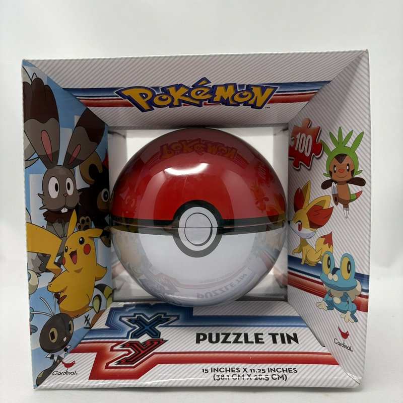 Pokemon XY Puzzle Tin Pokeball 100 Piece Cardinal Jigsaw 15x11.25 New