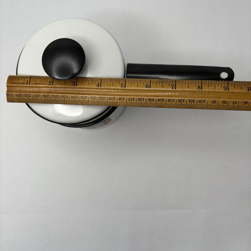 Vintage Lisk Flintstone 1/2 Qt Enamel Double Boiler White Black Handles w Lid