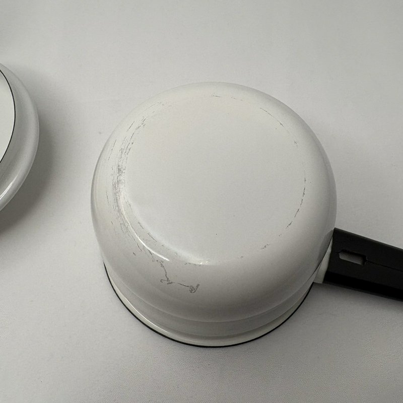 Vintage Lisk Flintstone 1/2 Qt Enamel Double Boiler White Black Handles w Lid