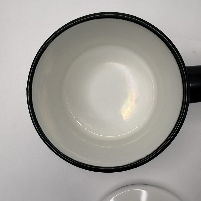 Vintage Lisk Flintstone 1/2 Qt Enamel Double Boiler White Black Handles w Lid