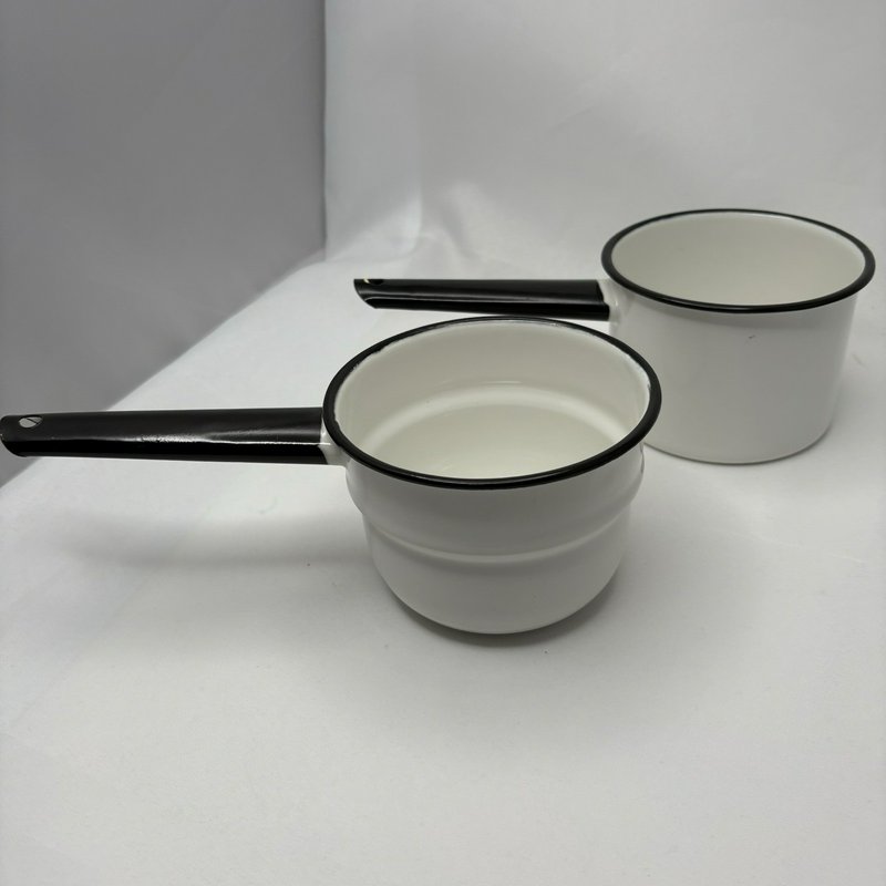 Vintage Lisk Flintstone 1/2 Qt Enamel Double Boiler White Black Handles w Lid