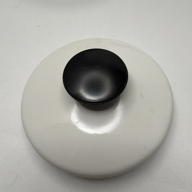 Vintage Lisk Flintstone 1/2 Qt Enamel Double Boiler White Black Handles w Lid